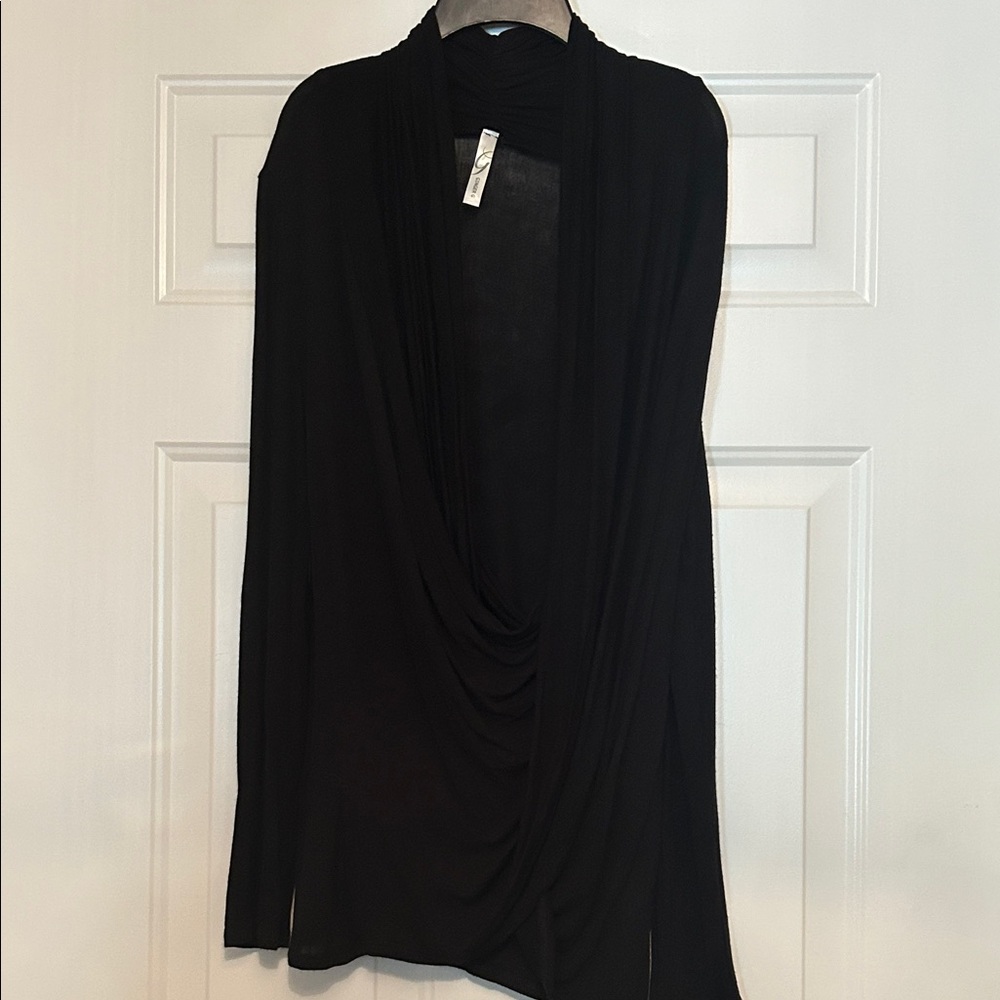 Ginger G/Anthropologie Waterfall Draped Knit Top Black M Lightweight Minimalist